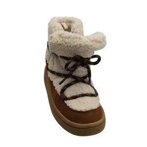 Old Navy Sherpa Lace-Up Alpine Boots Toddler Girls Size 10 Brown & White